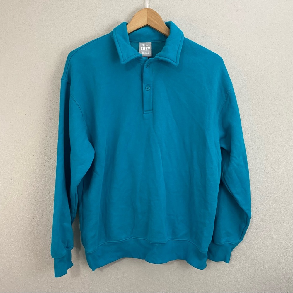 TNA Cozy Fleece Boyfriend Blue Pullover Sweatshirt Woman's Size Small